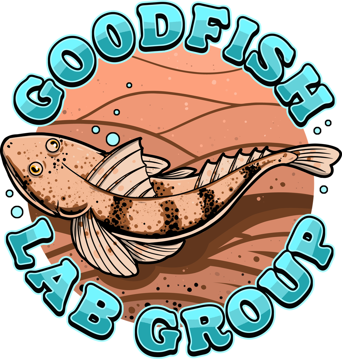 Goodfish Lab Group logo, a sand flathead resting on rippled sand